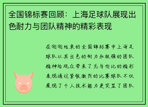 全国锦标赛回顾：上海足球队展现出色耐力与团队精神的精彩表现